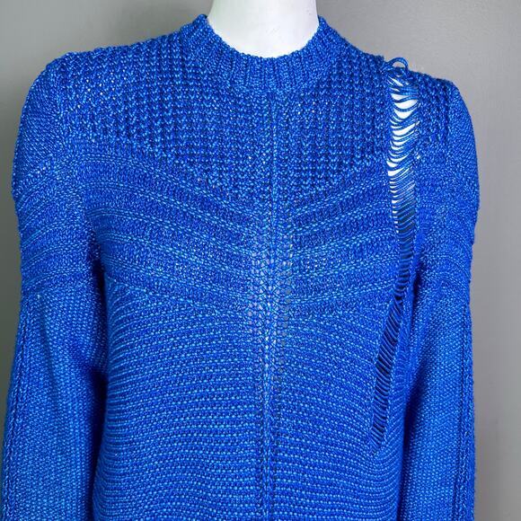 Diesel sweater women’s large electric blue chunky knit Italy‎ distressed Grunge - Picture 4 of 16